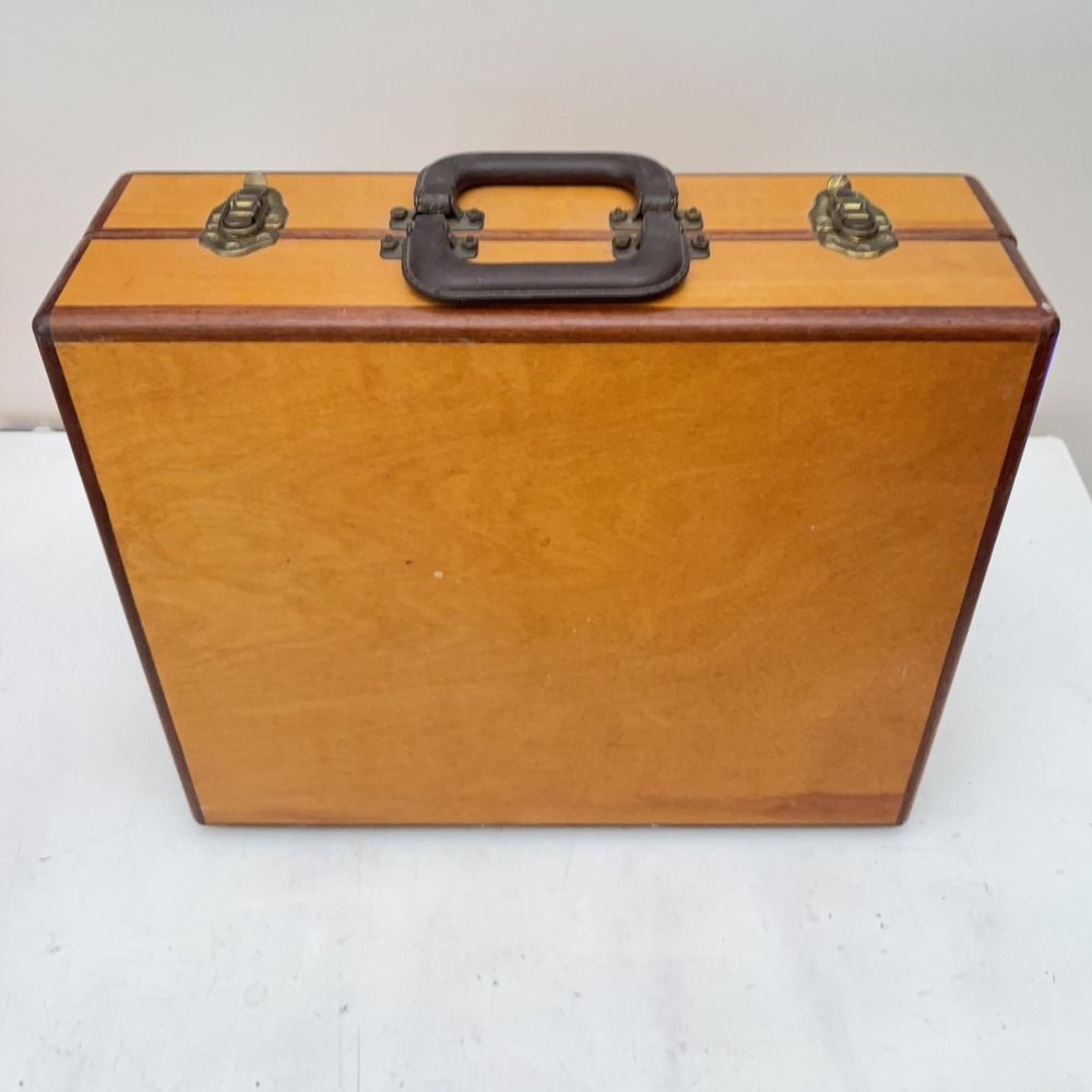 VTG Brown Wood Portable Artist Briefcase 18" Art Supply Storage Case Mid Century
